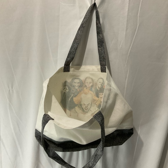 SALE $15 Scary Movie Collaboration Tote Bag 15 X 18 X 5, Gray Heathered Bottom - Picture 7 of 8
